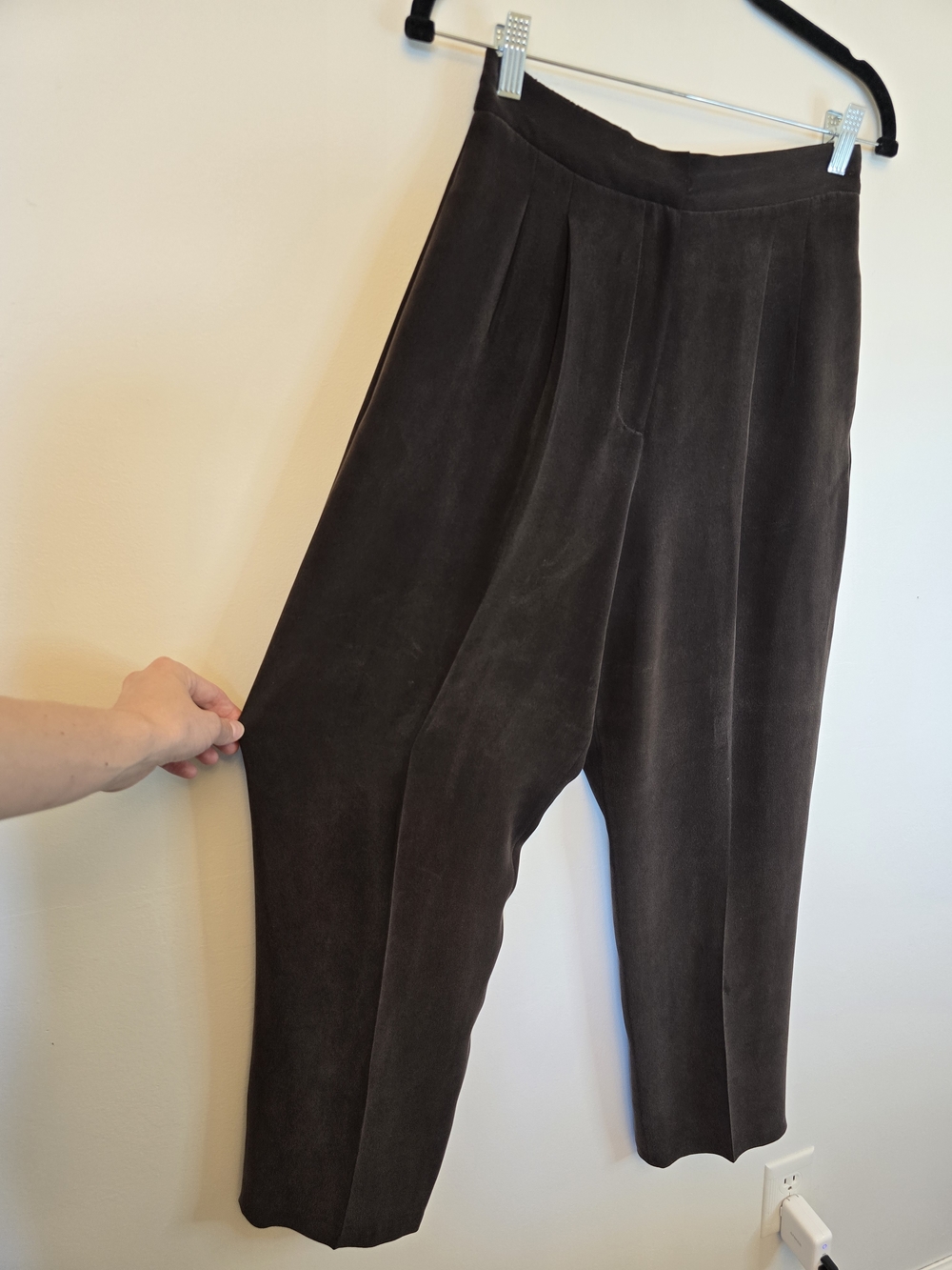Chaus Petite Vintage Silk Trousers in Dark Brown